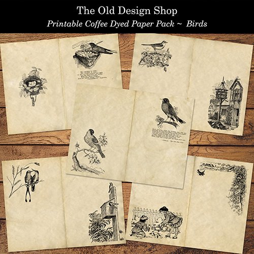 printable coffee dyed paper pack birds