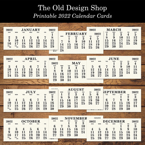 vintage printable ephemera calendar 2022