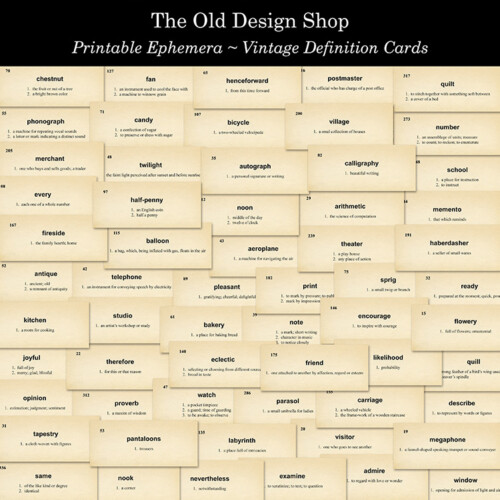 vintage printable ephemera dictionary definition cards