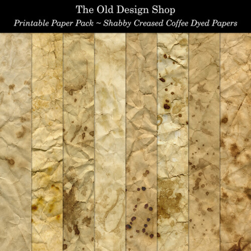 printable shabby creased coffee dyed paper pack