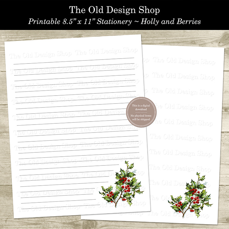 printable Christmas stationery holly berries