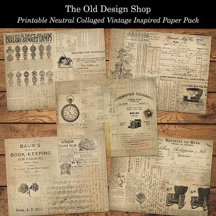 neutral collaged printable paper pack