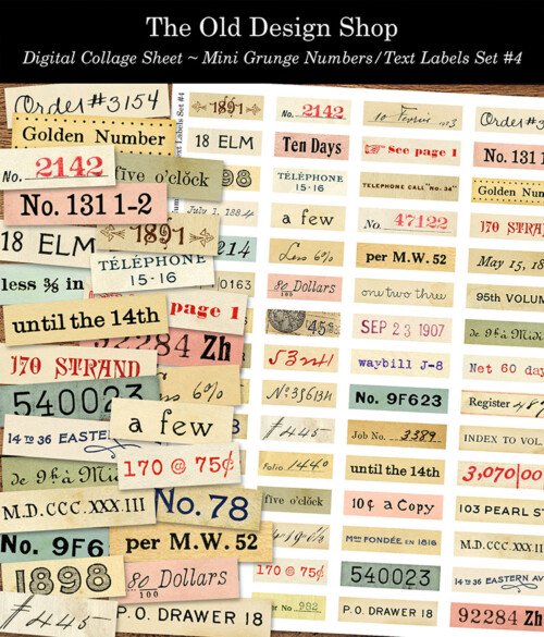 mini grunge number labels