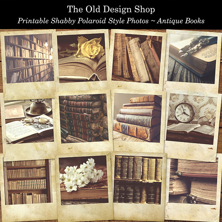 printable faded polaroid photos antique books