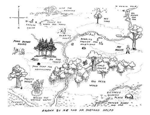 black and white pooh map