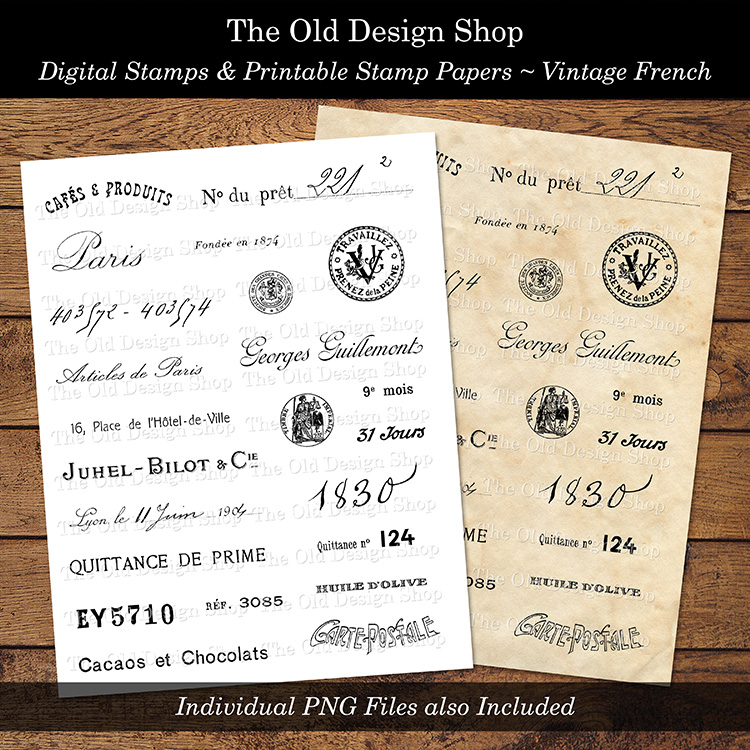 vintage French digital stamps clip art