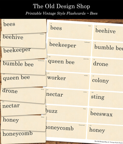 printable vintage flashcards bees
