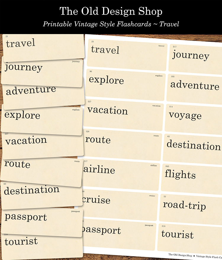 printable travel vintage flashcards
