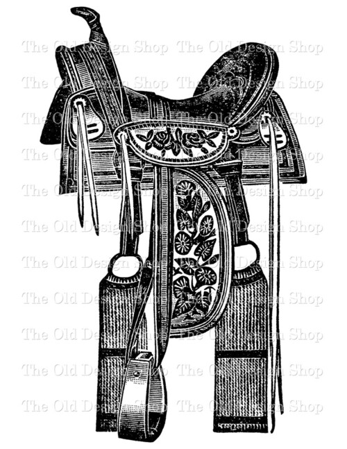 vintage horse saddle clip art illustration