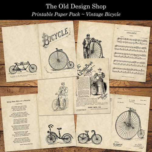 printable vintage bicycle paper pack