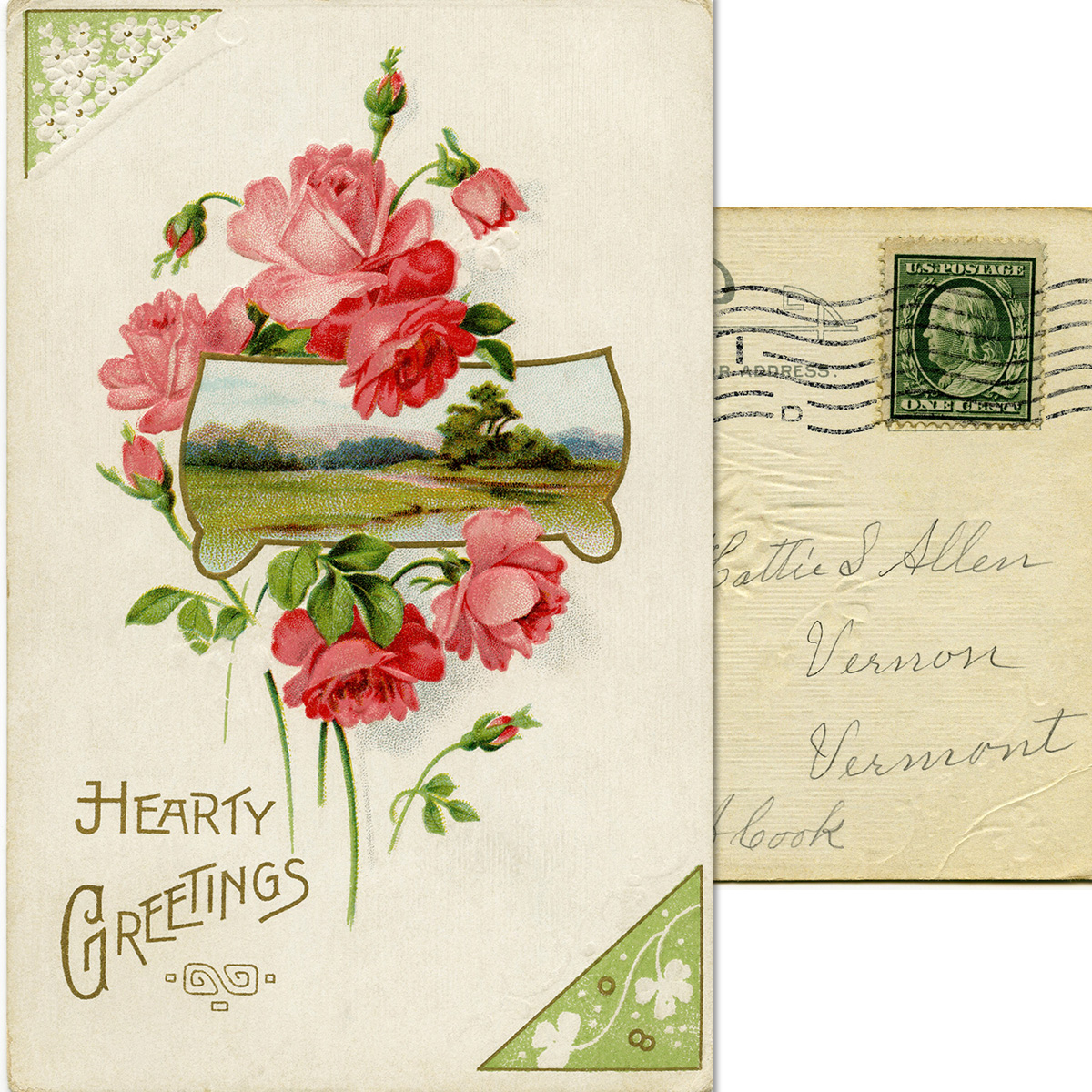 pink rose vintage postcard
