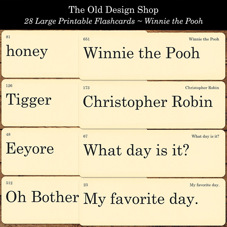 printable Winnie the Pooh flashcards