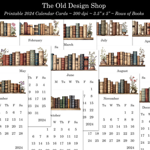 vintage books printable calendar cards
