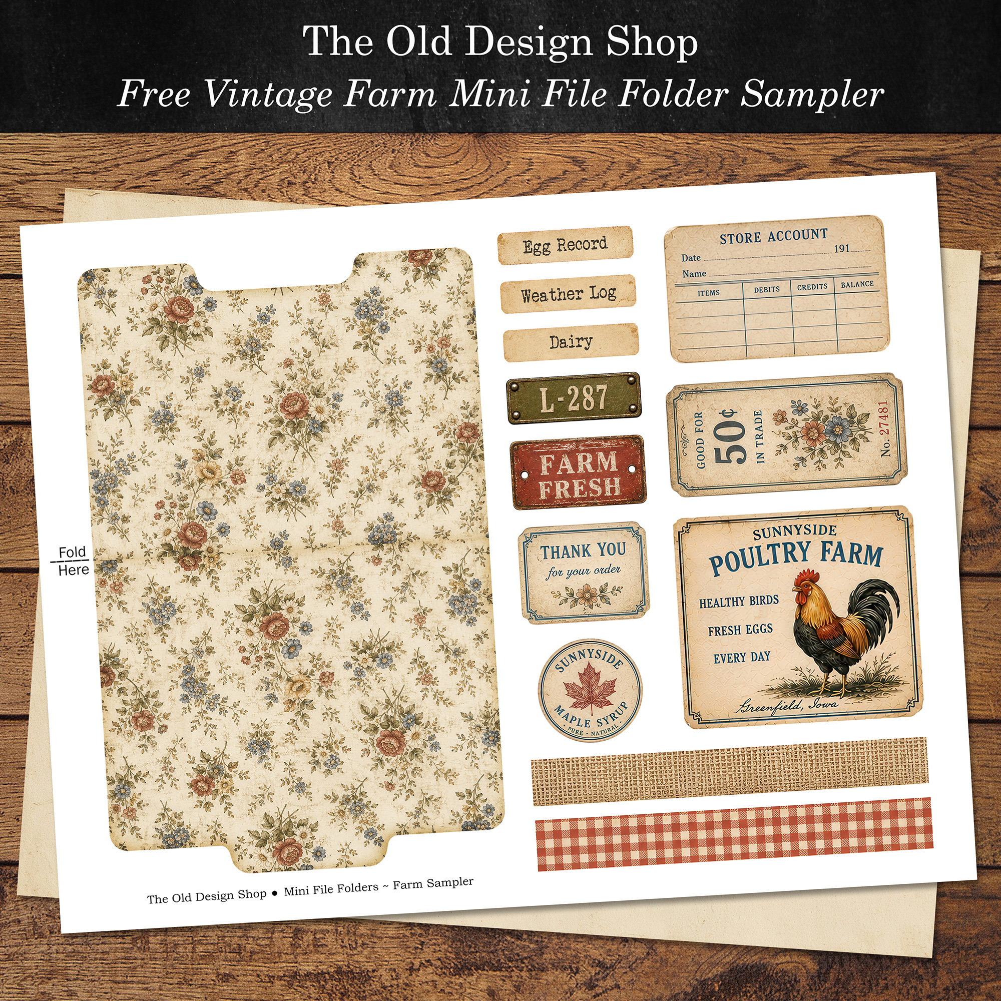 Free Vintage Farm Mini File Folder Sampler