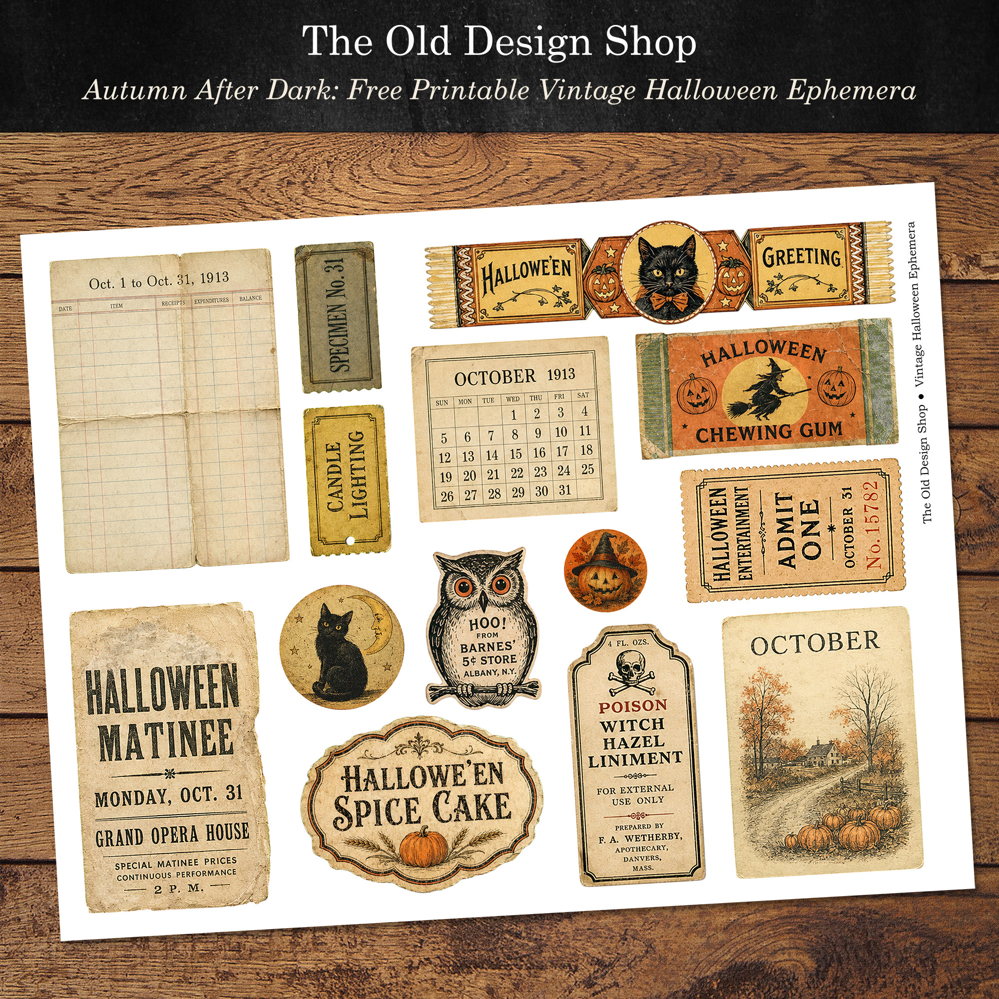 Free printable vintage Halloween ephemera